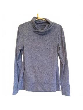 Apana Heathered Blue Cowl Neck Top Women’s Athleisure Long Sleeve Yoga Pullover